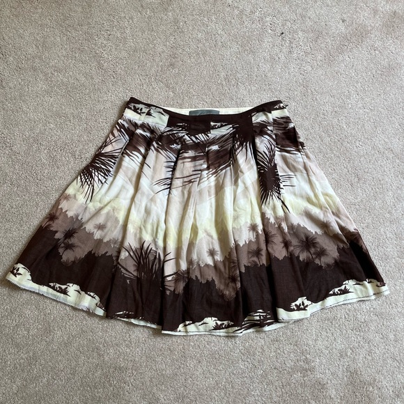 Proenza Schouler Beige Brown Tropical Print 100% Cotton Pleated Skirt Sz. 4